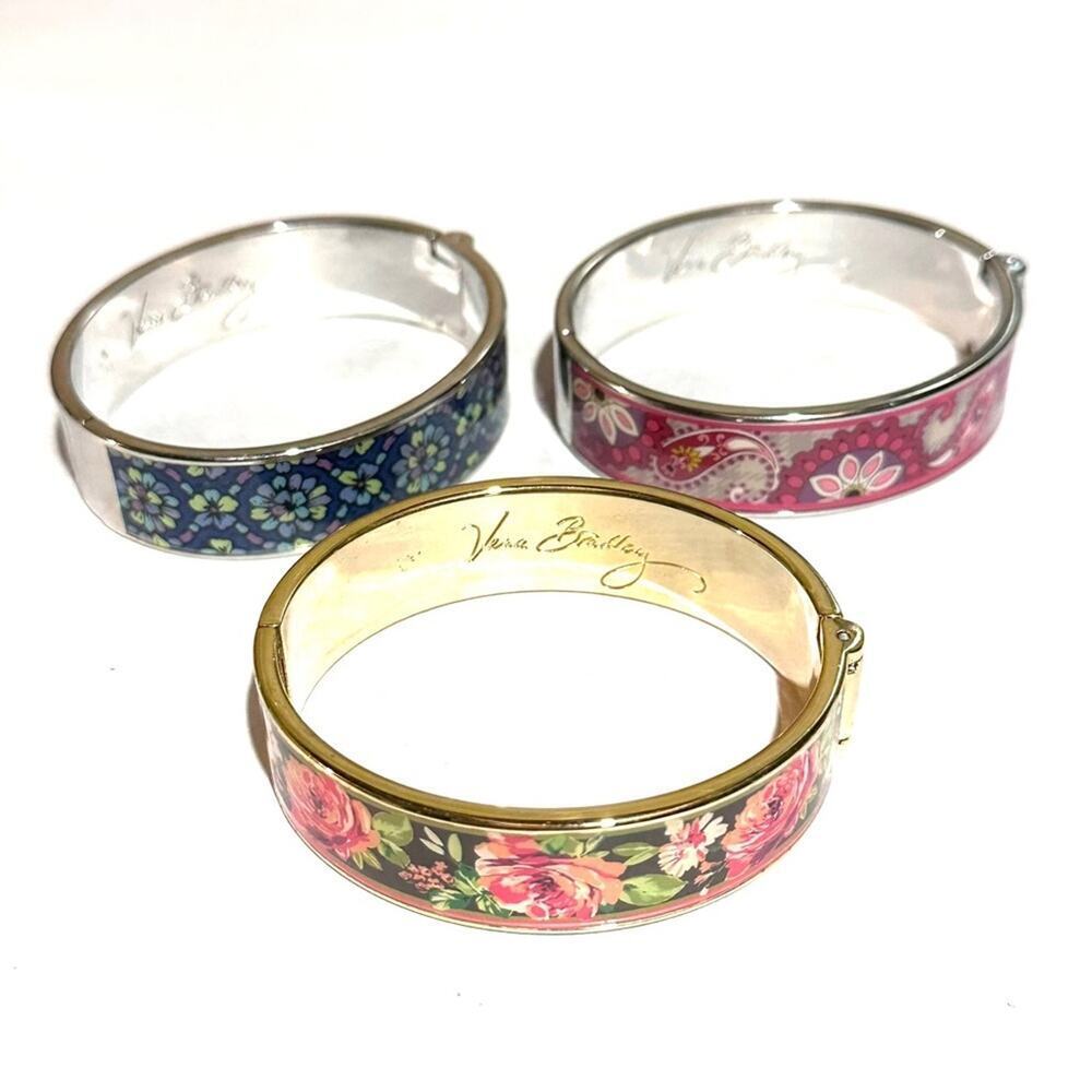 Vera Bradley Set of Three (3) Enameled Pattern Metal Cuff Bracelets